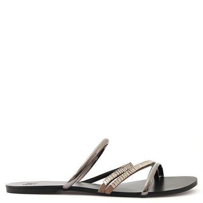 Rasteira metalizada c/ strass bicolor Ônix