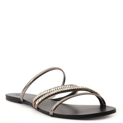 Rasteira metalizada c/ strass bicolor Ônix