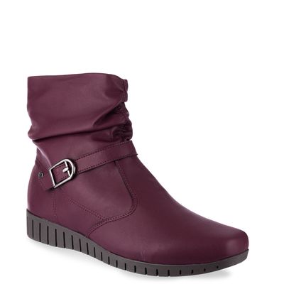 Bota com drapeado e fivela Vinho