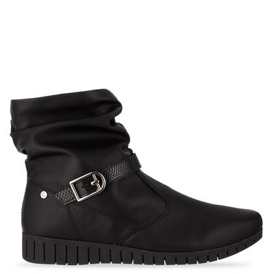 Bota com drapeado e fivela Preta