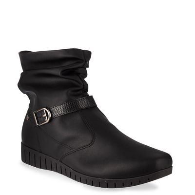 Bota com drapeado e fivela Preta