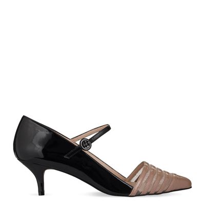 Scarpin Bico Fino Com Tela Bicolor Preto