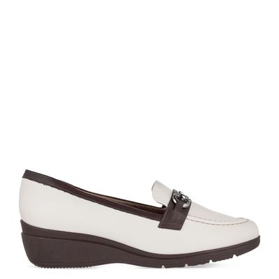 Sapato Anabela Piccadilly c/ fivela Bicolor Off-white