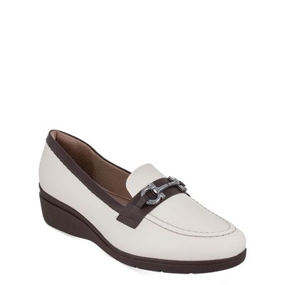 Sapato Anabela Piccadilly c/ fivela Bicolor Off-white