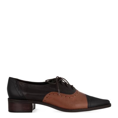 Sapato oxford salto baixo Bicolor Marrom