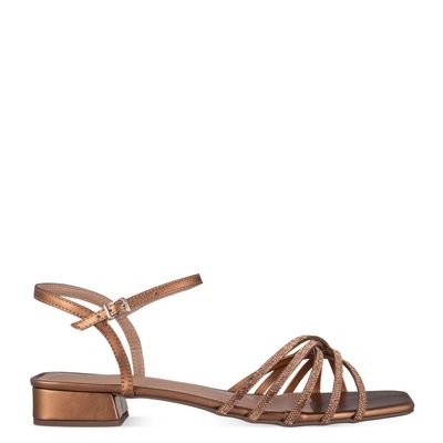Sandália salto baixo c/ strass Bronze