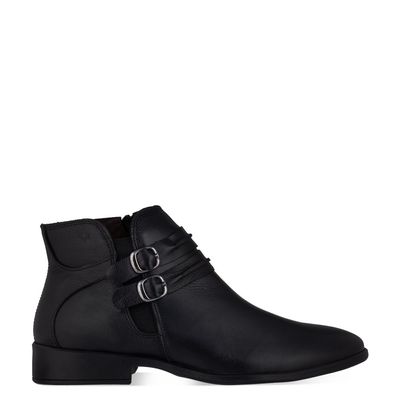 Bota Cano Baixo com Fivelas Preto