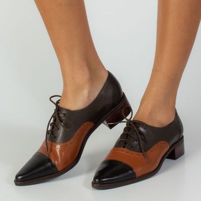 Sapato oxford salto baixo Bicolor Marrom