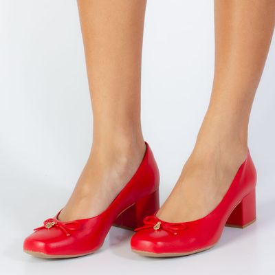 Scarpin salto bloco c/ laço Vermelho