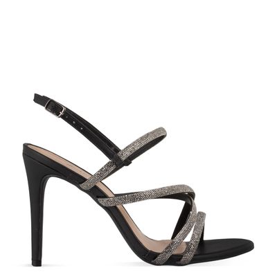 Sandália Salto Alto com Strass Preto