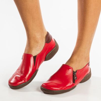 Sapato Esporte com Zíper Bicolor Vermelho