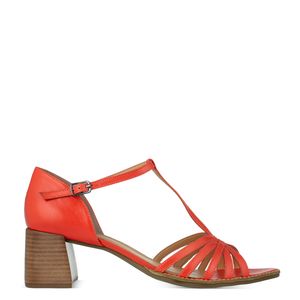 Sandália Salto Blocado Geométrico Laranja