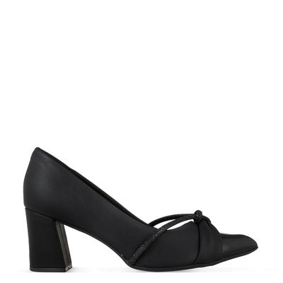 Scarpin Tira de Strass e Drapeado Preto
