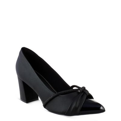 Scarpin Tira de Strass e Drapeado Preto