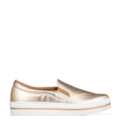Tênis Slip On Flat Ouro