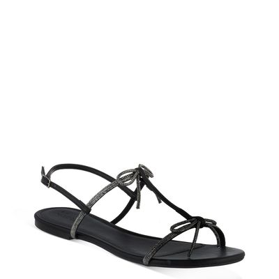 Sandália Flat Laços com Strass Preto