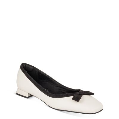 Sapatilha Bico Quadrado c/ Laço Bicolor Off-White