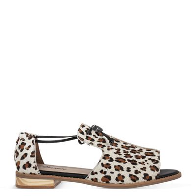 Sandália Salto Baixo c/ Amarração Animal Print