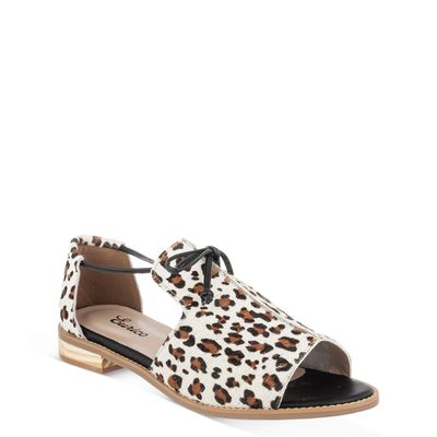 Sandália Salto Baixo c/ Amarração Animal Print