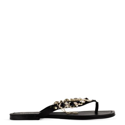 Rasteira de Dedo com Corrente e Strass Preto