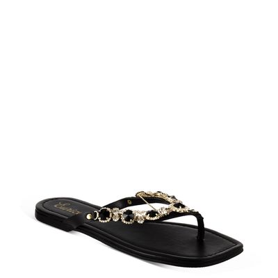 Rasteira de Dedo com Corrente e Strass Preto