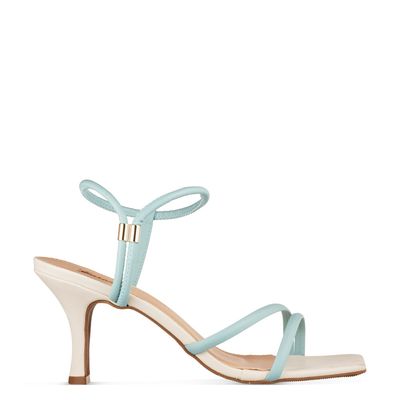 Sandália Salto Fino Bicolor Azul