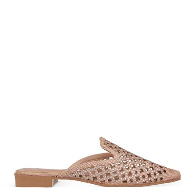 Mule Bico Fino com recortes e strass Ouro