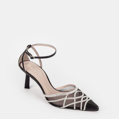 Scarpin com Transparência e Strass Preto