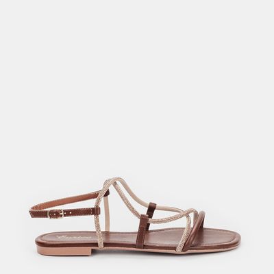 Sandália Flat com Strass Telha