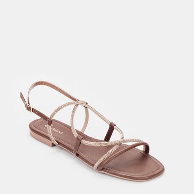 Sandália Flat com Strass Telha