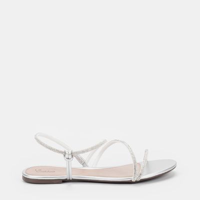 Sandália Rasteira com Tira de Strass Alumínio