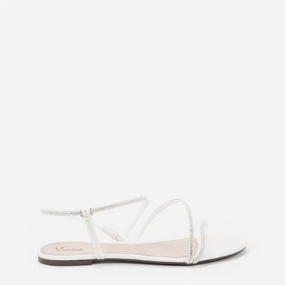 Sandália Rasteira com Tira de Strass Off-White