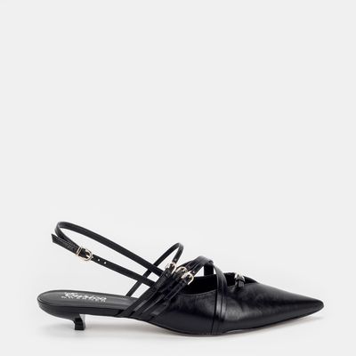 Scarpin Aberto com Fivelas Preta