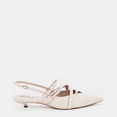 Scarpin Aberto com Fivelas Off-White