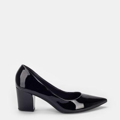 Scarpin salto bloco Usaflex Verniz Preto