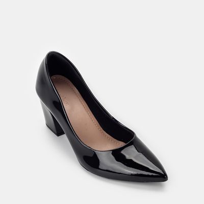 Scarpin salto bloco Usaflex Verniz Preto