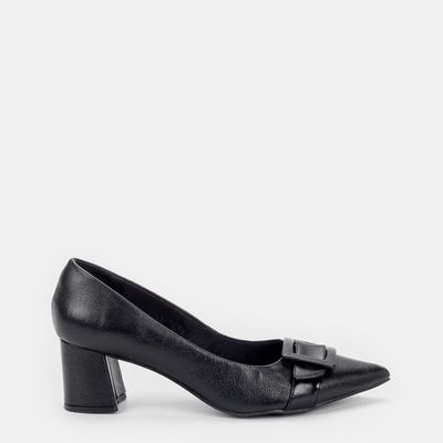 Scarpin Salto Bloco com Enfeite Preto