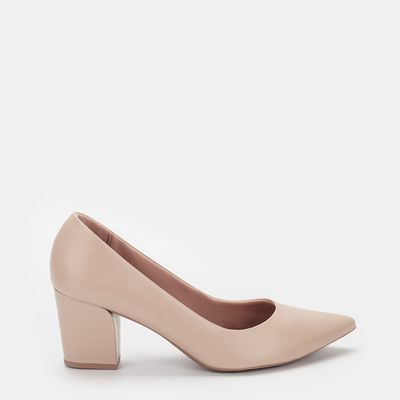 Scarpin salto bloco Usaflex Amêndoa