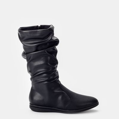 Bota Cano Médio Drapeada Preta