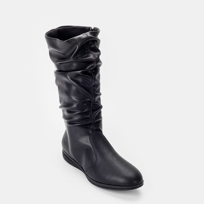Bota Cano Médio Drapeada Preta