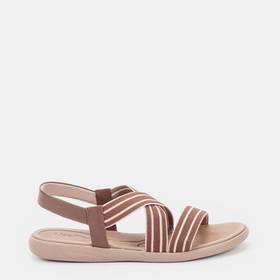 Sandália Piccadilly Tiras com Elástico Bicolor Amêndoa