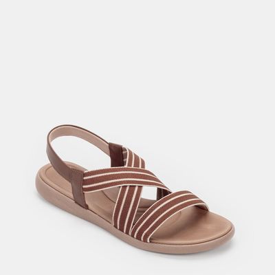 Sandália Piccadilly Tiras com Elástico Bicolor Amêndoa