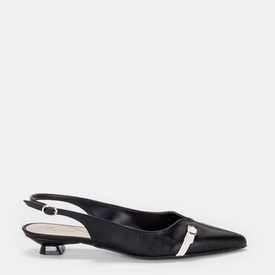 Chanel Salto Baixo com Fivela Preto