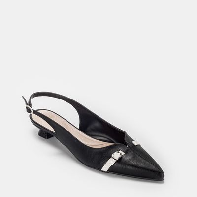 Chanel Salto Baixo com Fivela Preto