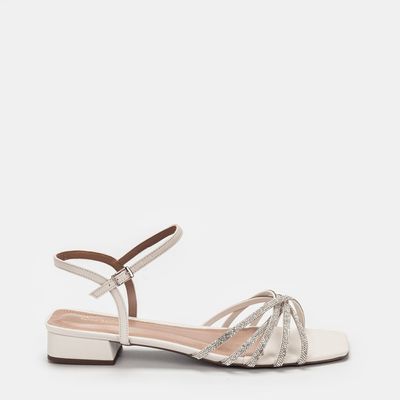 Sandália Salto Baixo c/ Strass Off-White