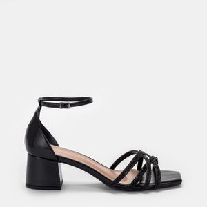 Sandália Salto Médio com Strass Preto