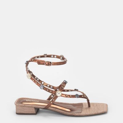 Sandália Tiras com Aplicações Bronze