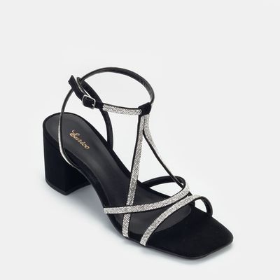 Sandalia Salto Médio C/ Strass Preto