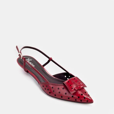 Chanel Salto Baixo Pespontado Vermelho