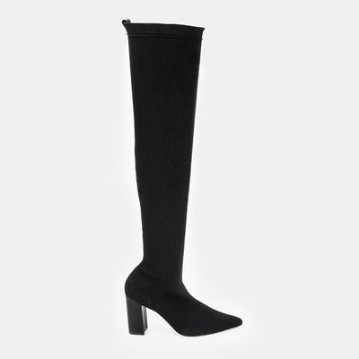 Bota Cano Alto Knit Preto
